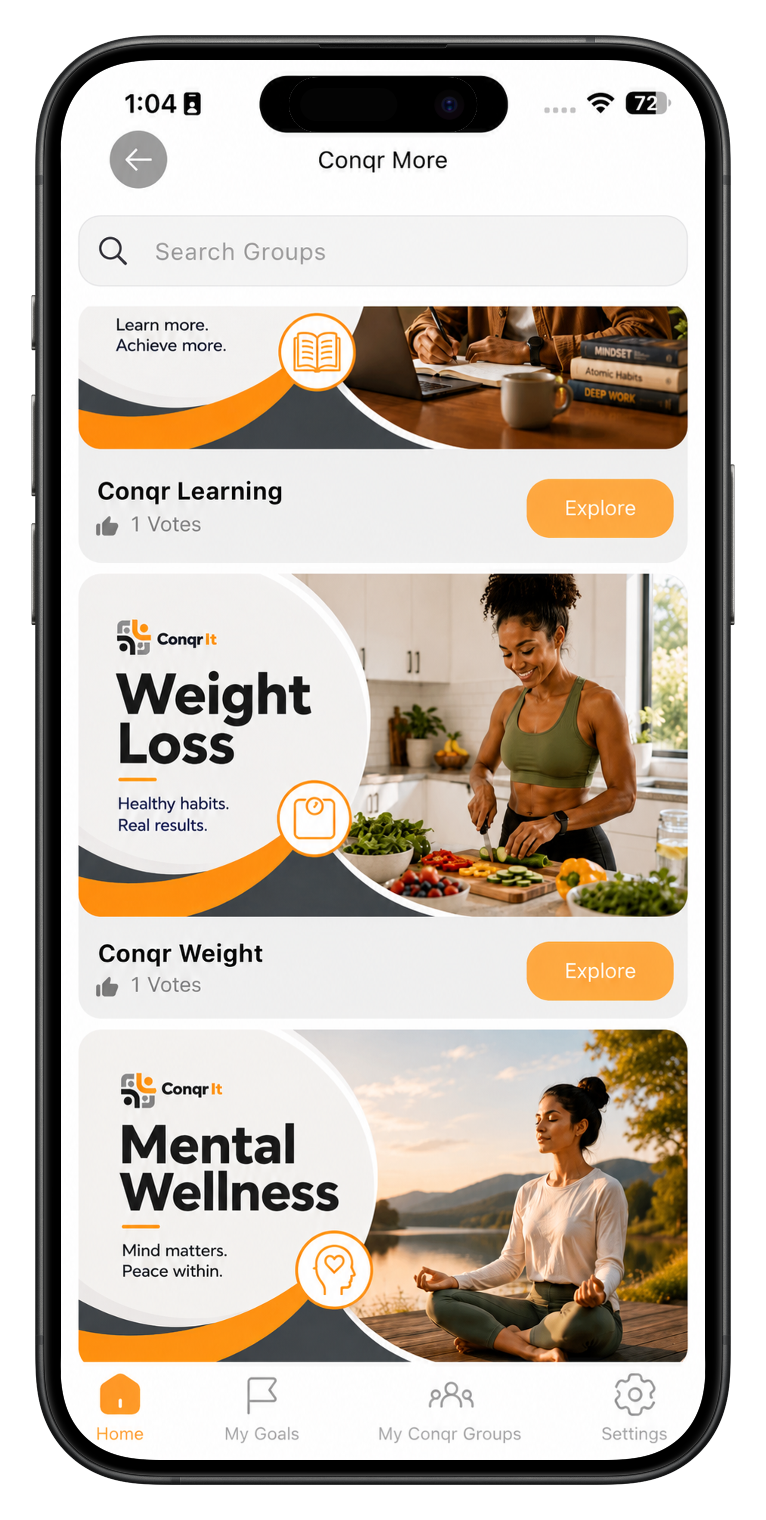 Other Conqr Groups mobile application screen